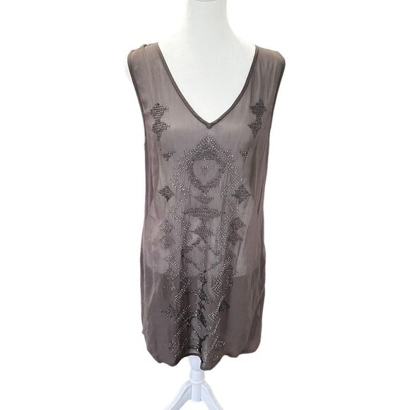 Chan Luu Sheer Beaded Gray Mini Dress XS Fairycore Y2K Whimsy Goth - Picture 2 of 11
